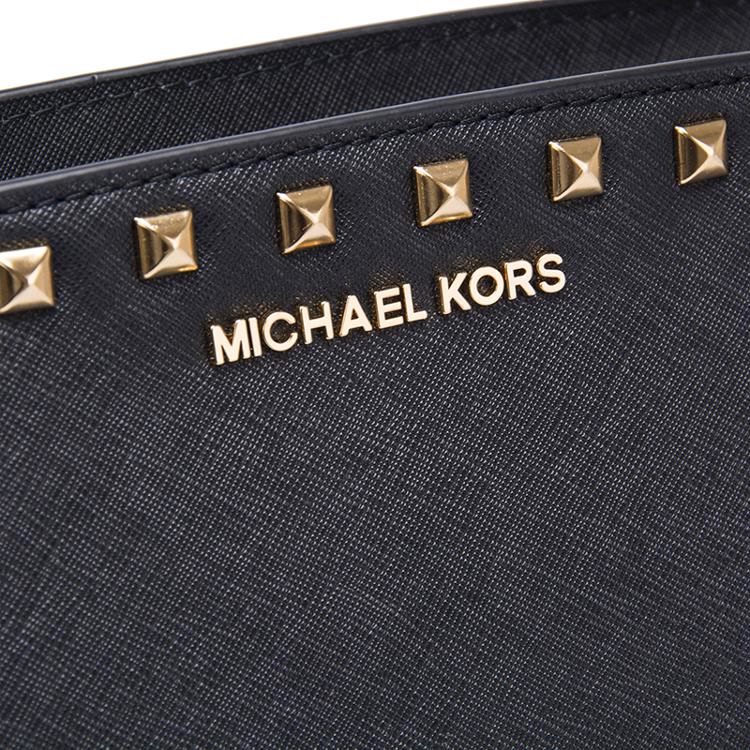 michael kors mk 迈克·科尔斯 女士黑色铆钉装饰牛皮中号单肩斜挎包