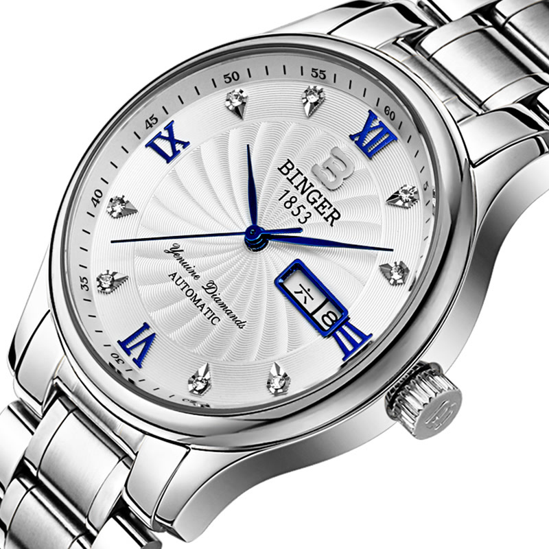 宾格(binger)手表石英表男士手表男防水商务休闲钢带双日历