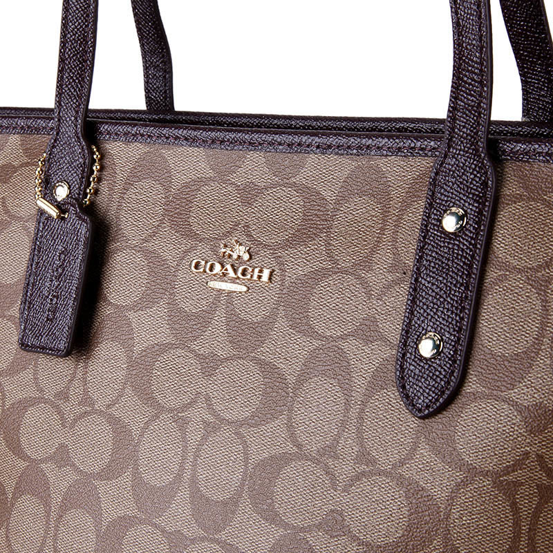 COACH 蔻驰 奢侈品 女士棕色配紫色包边PVC